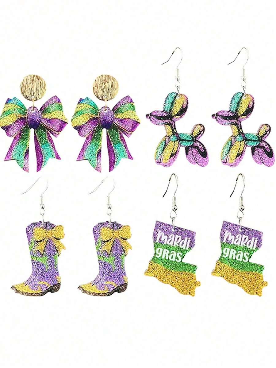 A Pair Of Dazzling Carnival-Themed Parade Earrings, Boots, Map, Bow Tie, Popular Earrings, Daily Wear, For Both Men And Women. - 1 - View 1