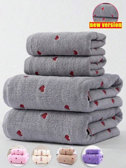 1 Pair Red Heart Embroidered Couple Towels, Small Towels, Valentine's Day Gift, Soft Absorbent Non-Shedding, Face Towel And Bath Towel Dual-Use, Personalized Towel Set For Adults, Suitable For Home, Pool And Daily Use Bathroom Decor