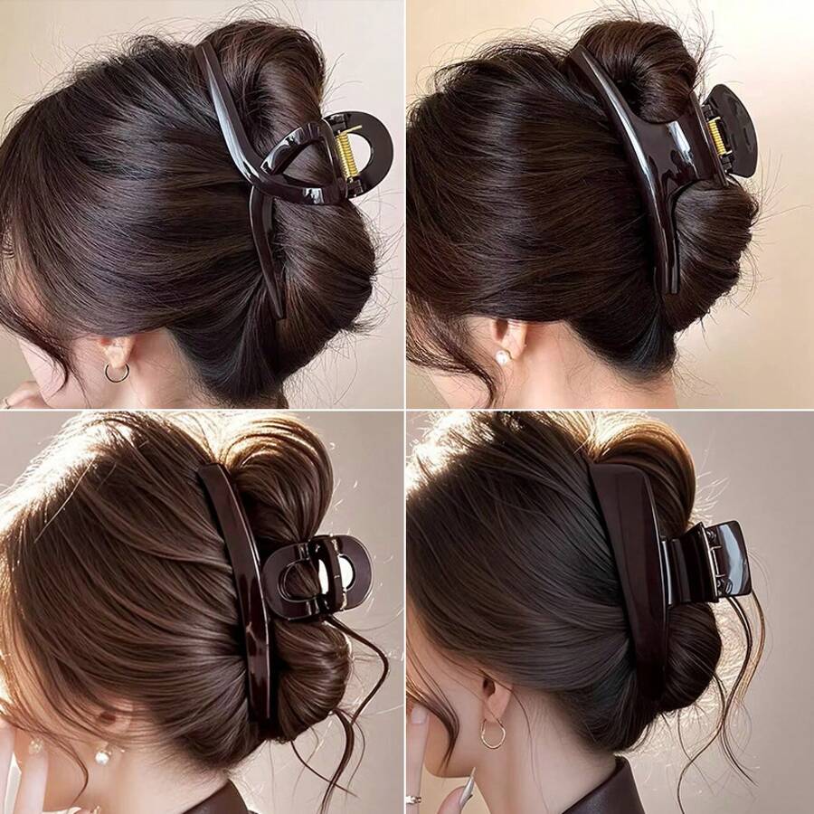 Simple And Versatile Chocolate-Colored Large Hair Clip Women, A Fashionable And Sophisticated Hair Claw Clip With A Vintage And Elegant Style. - Hình chữ T, màu nâu sô cô la (13cm) - Xem 1
