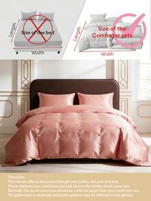 2/3件套缎面纯色被套套装，奢华舒适被套，柔软丝滑，轻盈透气，抗皱，全/大/特大尺寸（1个被套+1/2个枕套，不含填充物），四季皆宜，柔软舒适，适合单人、宿舍、学生、家庭卧室、酒店使用，带拉链封口和枕套，多色可选，经久耐用，超大尺寸床上用品，超大尺寸被套套装，适合房间装饰、旅行和宿舍（男孩/女孩）。 - 珊瑚粉 - 查看 4