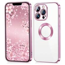 适用于 16 Pro/16 Pro Max/16 Plus/16/15 Pro/15 Pro Max/15 Plus/15/14 Pro/14 Pro Max/14 Plus/14/13 Pro/13 Pro Max/13/12 Pro/12 Pro Max/12/11 Pro Max/11/11 Pro 的 1 件装豪华电镀镂空透明镜头膜软硅胶保护壳，带散热孔和 CD 图案 - 粉色 - 查看 3