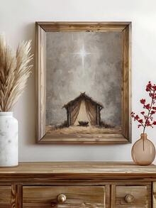 1 pieza Obra de arte de la Natividad vintage, arte de pesebre, impresión de la Natividad de Jesús, arte de estrella, el regalo ideal para amigos, regalo de fiesta, impresión de arte para dormitorio, decoración de sala de estar, decoración de oficina, decoración de cocina, obras de arte de pared, decoración de pared, decoración del hogar, decoración de habitación, arte de pared en lienzo, carteles, arte de pared con marco, marco opcional - Multicolor - Ver 3