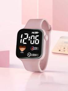 2pcs/Set, Fashionable & Elegant Women's Square Pink Digital Display Watch With Heart-Shaped Bracelet, Suitable For Parties, Queuing, Festivals To Check Time, Also An Ideal Gift For Girlfriend On Valentine's Day, Thanksgiving, Carnival, Mother's Day - Multicolor - View 4