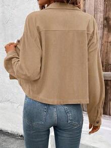 2025 Autumn/Winter Korean-Style Warm And Fashionable Coat, Corduroy Coat That Is Versatile And Suitable Daily Wear, Elegant Appearance,Laid-Back Look - 杏色 - 查看 4