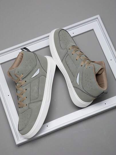 Men's Casual Flat Lace-Up Sneakers, Soft Sole Comfortable Skateboarding Shoes, Men's Lightweight High-Top Daily Wear