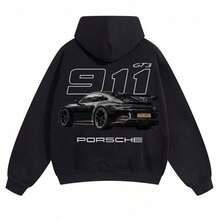 1 Pcs911 GT3 Unisex Pure Cotton Sweatshirt, Soft Oversized Fit, Good Graphic Hoodies, Racing Car Pattern Street Wear Car Meet, Gift For Boyfriend, Men's Fashion Design, Soft Fabric,  Loose Fit, Hip Hop Street Style, Unisex - 白色 - 查看 8