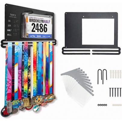 DMAÓ Porta Medallas, Medallero Running, Medallero de Hierro Forjado, Adecuado para Colgar Medallas de Maratón, Medallas de Natación, Medallas de Montañismo y Números de Carrera