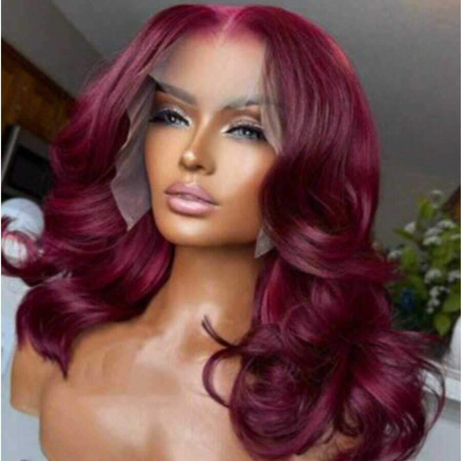 180% Density Body Wave Glueless Wigs Human Blended Hair Body Wave 13x4 Lace Front Wigs No Glue Pre Cut Pre Plucked HD Lace Frontal Wigs For Beginners 10-36Inch 99J Burgundy - S99J/BUG - View 1