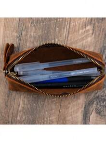 Simple & Creative PU Pencil Case/Stationery Pouch For Men & Women Zipper Eyeglasses Bag