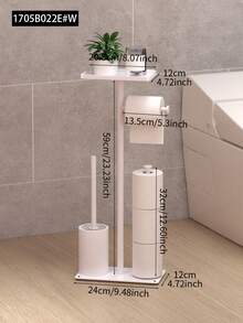 Toilet Paper Holder, Freestanding Toilet Paper Holder With Tray And Toilet Brush, Bathroom Vertical Toilet Paper Dispenser, Bathroom Toilet Paper Rack, Bathroom Storage Rack, Bathroom Decor, Bathroom Accessories, White/Black - Multicolor - View 12