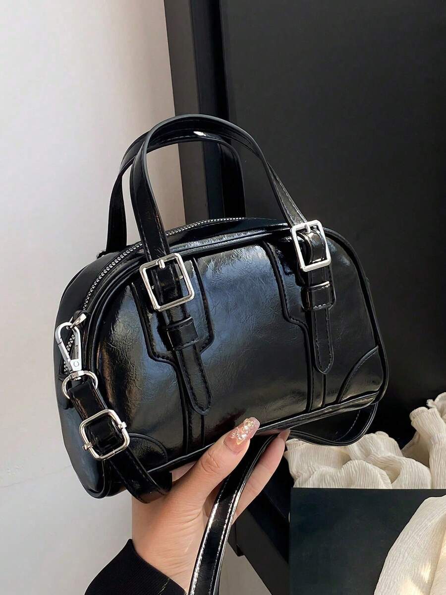 1pc Fashionable Mini Solid Color PU Handbag, Elegant Minimalist Casual Crossbody Shoulder Bag For Women - Black - View 1