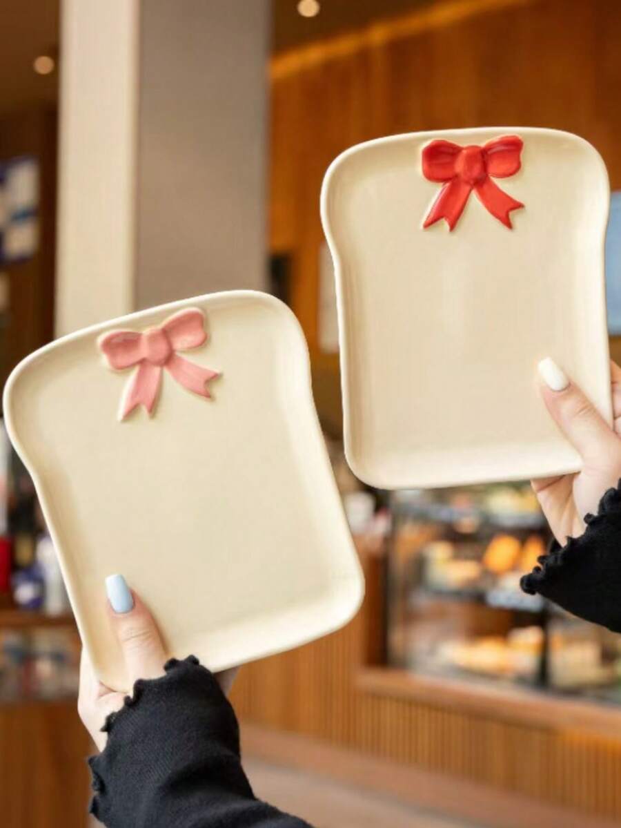 1件套优雅INS风蝴蝶结面包盘 - 陶瓷意面餐具套装 - 甜点盘 - 早餐盘 - 蛋糕盘 - 彩色 - 查看 1