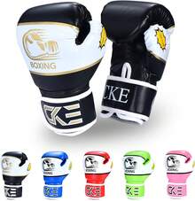 Guantes de boxeo para niños y niñas, jóvenes de 5 a 12 años de edad, guantes de boxeo de entrenamiento para saco de boxeo de kickboxing Muay Thai - Negro - - Ver 9