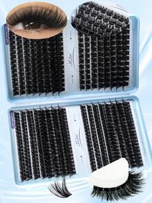 640/528pcs D-Curl Fluffy False Eyelashes Set, Includes Beginner Eyelash Tutorial, Thick & Voluminous Segmented False Lashes, With Glue, Sealer, Tweezers, Lash Brush, Enlarges Eyes, Lightweight & Reusable, Bulk Single Lashes Set, Soft & Natural Mixed Lashes, Creates 3D Dramatic Eye Makeup, Suitable For DIY At Home, Travel, Daily Commute, Parties, Weddings, Bridal - 黑色 - 查看 8