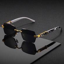 男女通用多边形无框眼镜，撞色纹理镜腿，时尚百搭，适合日常通勤、办公和阅读。 - 彩色 - 查看 1