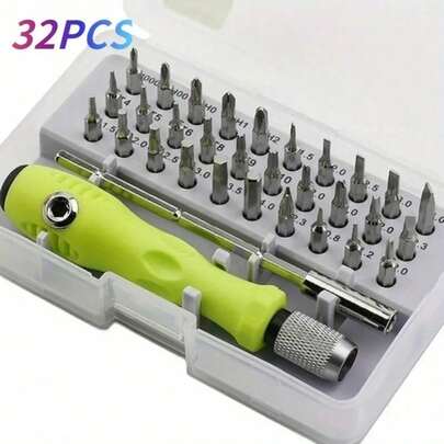 32-Piece Set Precision Screwdriver Set With Magnetic Bits - Carbon Steel, Ideal For Phone & Laptop Repair