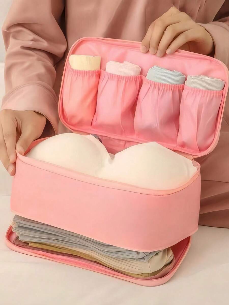 1pc Pink Travel Underwear Storage Bag, Large Capacity Waterproof Bra & Panty Organizer, Portable Multi-Function Cosmetic Toiletry Bag, Lingerie Storage Pouch ,Travel Essential Bag ,Room Decor