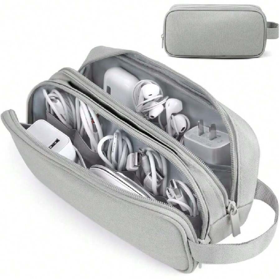 Organizador electrónico, organizador de cables de viaje, bolsa de almacenamiento todo en uno, bolsa de accesorios electrónicos, estuche portátil para cables, cargador, teléfono, auriculares, Gris,40873457 - Azul y blanco - Ver 1