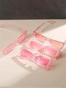 1pc/2pcs/3pcs Fashionable Pink Y2K Square Frame Eyeglasses, Suitable For Men And Women, Square Frame Beach Summer All-Match Glasses, Fashionable Pink Oval Small Frame Glasses, Suitable For Parties, Outfits And Gifts - Multicolor - View 5