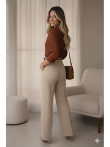 Elegant Executive Outfit: Wide-Leg Pants, Striped Dress Shirt - An Authoritative Look For Women. - Rỉ Nâu - Xem 3