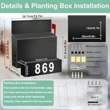Wall-Mount Mailbox With Flag Large Capacity Mailboxes For Outside House With Planter And 3 Sets Of 0-9 Mailbox Number Stickers Gaanized Steel Rust-Proof Post Box Metal Mail Box Black - Black - View 2