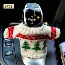 1Pc/2pcs Car Shift Cover Dust Cover, Size And Size General Car Transmission Cover Sweater, Fashionable Mini Knitted Sweater, Suitable For Car Transmission Rod Transmission Knob, Interior Accessories Decoration - 2 White Christmas Trees - View 3