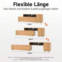 Living Room TV Wall Unit With Cabinet (Complete Set, 2), Media Wall Includes A TV Cover And Shelf, TV Unit With Flexible Length Up To 265 Cm, Vertical And Wall-Mounted, For TVs Up To 120", Wood + Black - Khaki - View 9