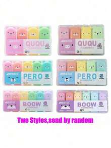 4/5/6 Peças Marcador Oblíquo Estilo Urso Fofo Cor Macaron Realçador Miniatura, Ferramenta de Escrita para Jardim de Infância e Escola - Multicolorido - Visão 9