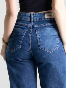 Calça Jeans Feminina Wide Leg Sawary Original Cintura Alta Lycra Elastano Confortável Larga Bonita - Azul - Visão 7