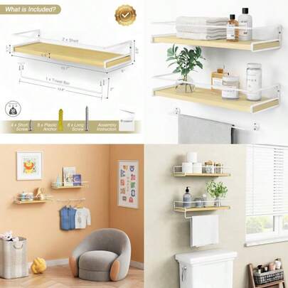 Floating Shelves For Wall With Rail White And Natural Wood Nursery Book Shelves For Baby Girls Boys Room Bedroom Hanging Bookshelves Wall Mounted For Books Toys Bathroom Set Of 2# Shiqin