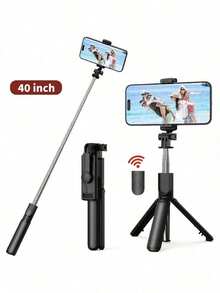 40-Inch Retractable Selfie Stick – Professional Floor Tripod For Live Streaming, With Wireless Remote, 360° Rotation, Stable Anti-Shake Design. Ideal For Travel Vlogs & Outdoor Live Streaming. Compatible With Smartphones Black For Summer Vacation, Travel, Outdoor Activities, Live Streaming Tripod Stand - Black - View 7