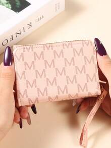 Women's Short Wallet, New Tri-Fold Zipper Coin Purse, Minimalist Fashion Jacquard Card Holder - Pink - View 2