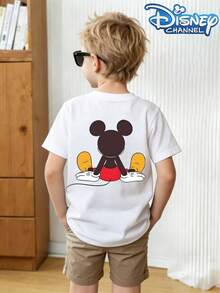 Disney Mickey Mouse Pattern Summer T-Shirt, Suitable For Boys And Girls To Wear For Holiday Parties, Dinners, Outdoor Activities, Travel, And As A Gift For Children Visiting Disneyland. - 白色 - 查看 2