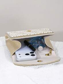 1件时尚米色手拿包，珍珠手提包，奢华手工包，适合派对、舞会、欧美风格 - 米色 - 查看 4