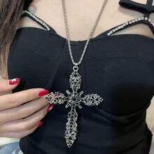 Dark Gothic Lolita Style Black Cross Multi-Layer Beaded Long Necklace, Niche Luxury Spicy Girl Sweater Chain - Nhiều màu - Xem 1