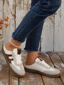 复古德式休闲低帮运动鞋，时尚百搭运动滑板鞋，休闲白鞋 - 米色 - 查看 5