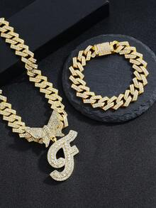 2pcs Women's Silver Necklace Set - A-Z Rhinestone Butterfly Letter Pendant Necklace & Bracelet, Diamond-Shaped Cuban Chain, Cursive Letter Jewelry - Fashion Ice Crystal Butterfly - View 26