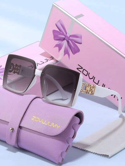  ZOVUJUMY Women's Square Large Frame Gradient Fashion Glasses, Metal Decorated Rhinestone Temples, Elegant & Chic Style, Large Frame Flatters Face Shape, Suitable For Daily Commute, Weekend Shopping, Dates, Holidays Gift