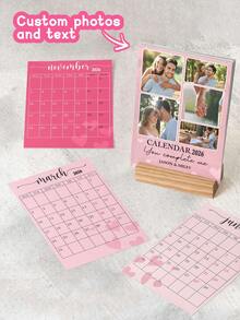 情侣主题定制爱情个性化相框日历，可定制情侣照片，粉色系，木质支架，相册式日历，家居装饰品，桌面摆件，周年纪念礼物，情人节礼物 - 彩色 - 查看 2