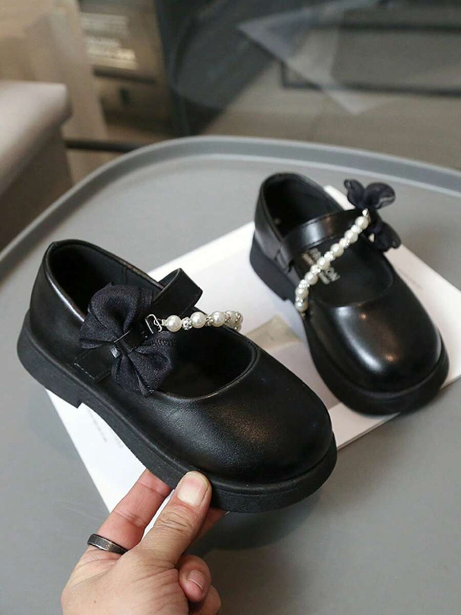 1双2026新款女童平底鞋，儿童蝴蝶结皮鞋，时尚公主鞋，春秋新款女童表演鞋，女童软底休闲鞋 - 黑色 - 查看 1