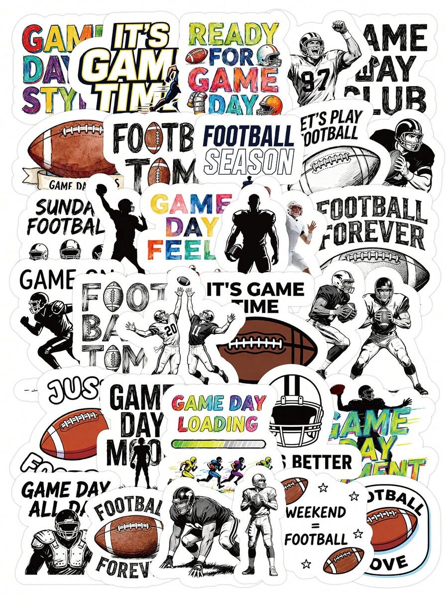 81/162pcs Football Match Day Stickers, Team Spirit Helmet Slogan Stickers, American Sports Fan Phone Case Water Bottle Gifts - Multicolor - View 1