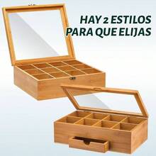 Caja Organizadora para T de Bamb con 8 Compartimentos y Cajn, Caja para t, Cierre Magntico y Ventana Acrlica, para Organizar Bolsitas de T, Hierbas y Joyas8 Cuadrculas - 8 cuadrículas - Ver 8