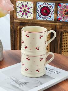 2 Stück/1 Stück Kirsch-Herz Tasse, minimalistisch elegante persönliche Kaffeetasse, Milchtasse, Nachmittagsteetasse, tägliche Wassertasse, Büro Latte Tasse, geeignet als Geschenk für Freunde, Familie und Paare, für den Innen- und Außenbereich verwendbar - Verschiedenfarbig - Übersicht 7