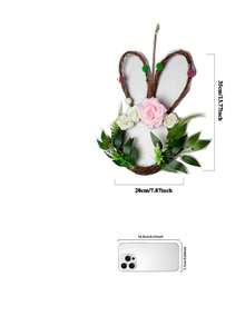 1 pieza Guirnalda decorativa de estilo nórdico y minimalista con forma de conejo de mimbre para decoración del hogar en Pascua y primavera, que mejora el ambiente festivo y aporta una sensación de frescura y naturaleza primaveral, decorada con flores y verdor, adecuada para pared, entrada o puerta (color pompón aleatorio) - Multicolor - Ver 9