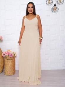 Elegant Long Sparkly Dress With Pleated Skirt, Plain, Feminine, Party Fashion. - Kem - Xem 2