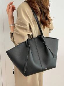 Dedoo Fashionable Large Capacity Trapezoid Design Lock Closure Women's Shoulder Bag, Luxury PU Leather Handbag, High-Quality Underarm Bag - Black - View 5