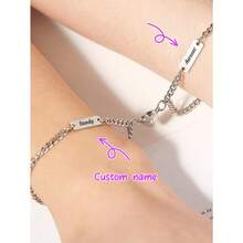 2pcs Custom Name Minimalist Magnetic Heart Shaped Couple Bracelet Set Matching Bracelets, Fashionable Stainless Steel Heart Shaped Magnetic Simpie Couple Bracelet, Ideal Holiday Gift, Valentine's Day Gifts - Multicolor - View 1
