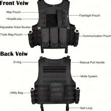 Chaleco de Entrenamiento Táctico Ajustable para Airsoft| Camping, pesca, caza, regalo para Halloween y Año Nuevo - BK - Ver 6