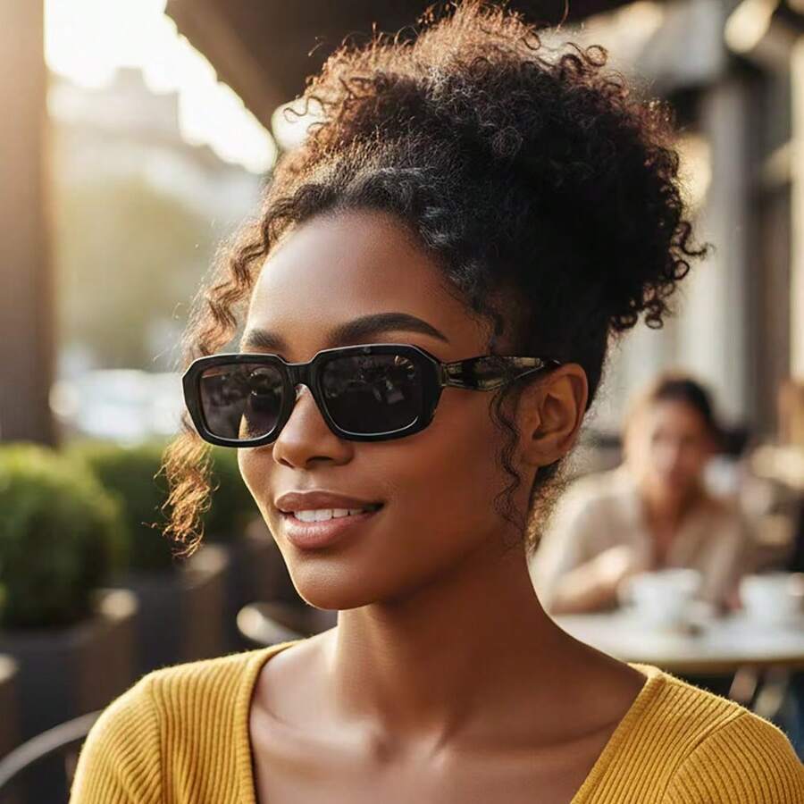 1副女士复古长方形小框简约时尚眼镜，适合旅行、休闲、派对、海滩、日常佩戴 - 彩色 - 查看 1