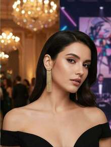 1 Pair Metal Chain Tassel Pendant Earrings, Elegant Minimalist Style Jewelry Fashion Earring For Women - Lightweight Nickel-Free Design, Dainty Dangle Earrings With Shiny Metal Chain & Tassel Accents, Western Fashion Accessory Perfect For Daily Wear, Party, Date & Holiday Gift, Versatile Gold/Silver Tone Statement Earrings That Complements Casual & Dressy Outfits, Must-Have Bestseller Style For Modern Females In Europe & America - Vàng - Xem 5